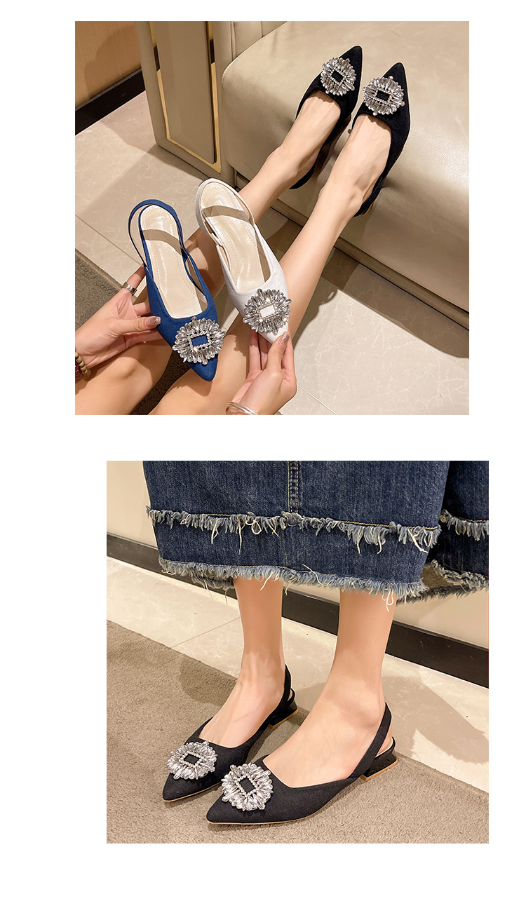 Sieviešu rhinestone kurpes ar smailu purngalu, korejiešu stila sieviešu sandales biezs papēdis, purngals, mugura, tukša mugura, pārdodu sieviešu sandales_voghion.com