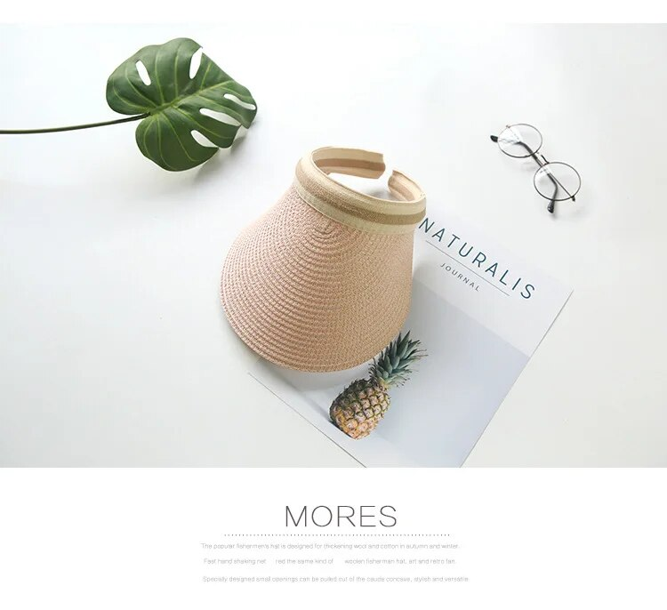 Cappello di paglia con coda di cavallo, da donna, estivo, protettivo, trasparente, fatto a mano, in rafia naturale, con visiera parasole primaverile_voghion.com