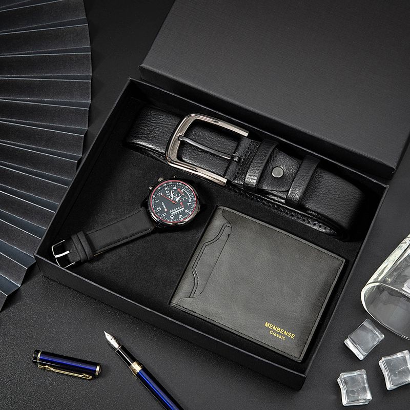 Neu Herrenuhren Casual Simple 3-teiliges Uhrenset Geschenkbox Herrenuhr Brieftasche Gürtel_voghion.com
