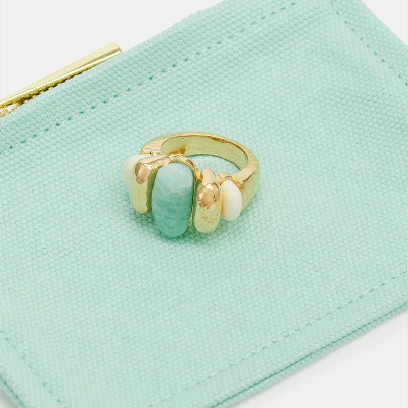 Damenschmuck, elegantes Set mit unregelmäßigen Amazonit-Ohrringen und -Ringen, geometrische Ohrringe im Vintage-Boho-Stil und stapelbare Ringe für Frauen_voghion.com