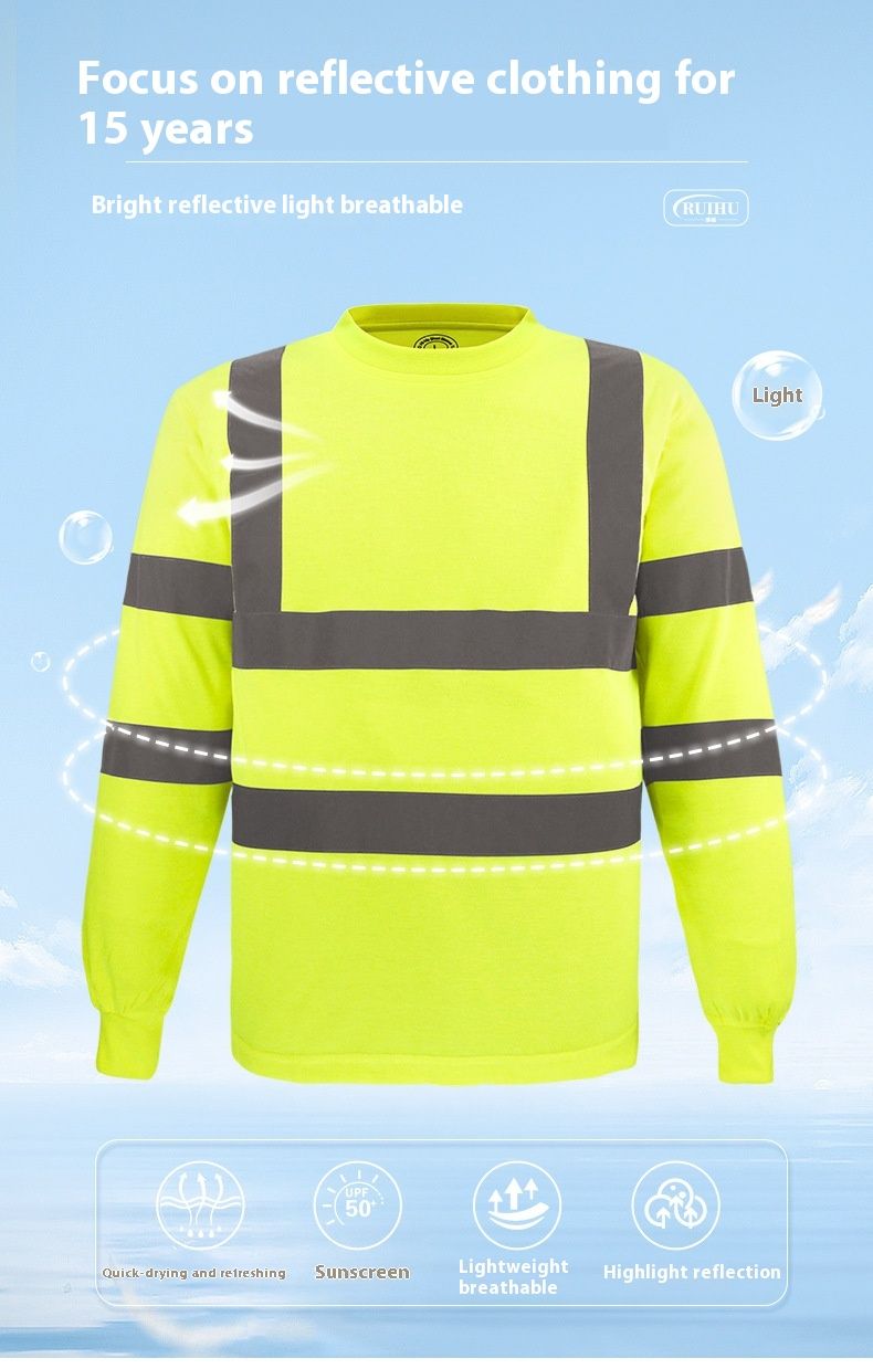 Rundhalset T-shirt til byggesikkerhed, højglansbeskyttelse, arbejdstøj, åndbart, langærmet reflekterende tøj_voghion.com