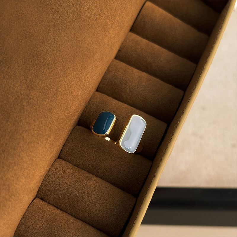 Nuovi anelli quadrati blu che gocciolano olio, anelli di apertura semplici retrò francesi di lusso, gioielli da donna alla moda e temperamento_voghion.com