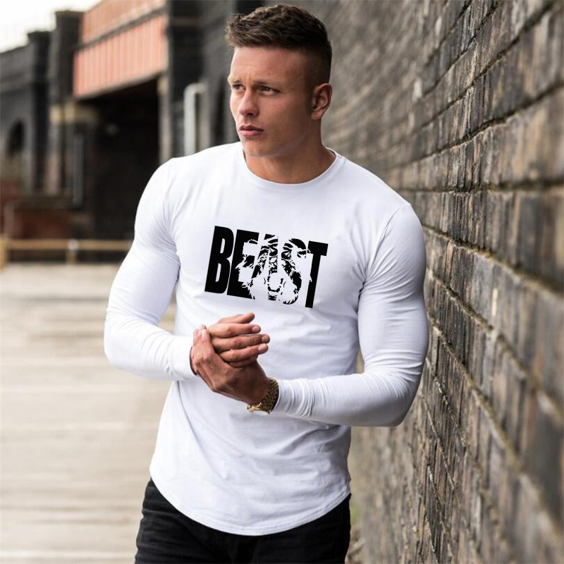 Erkek pamuklu spor fitness uzun kollu tişört koşu antrenmanı temel tişörtü_voghion.com