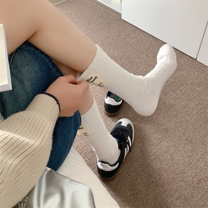 Women's & Men's High Socks Soft Wool Blend Knit Crew Socks For Winter Comfort, Warm & Breathable, Unisex Casual Slouch Socks With Textured Design_voghion.com