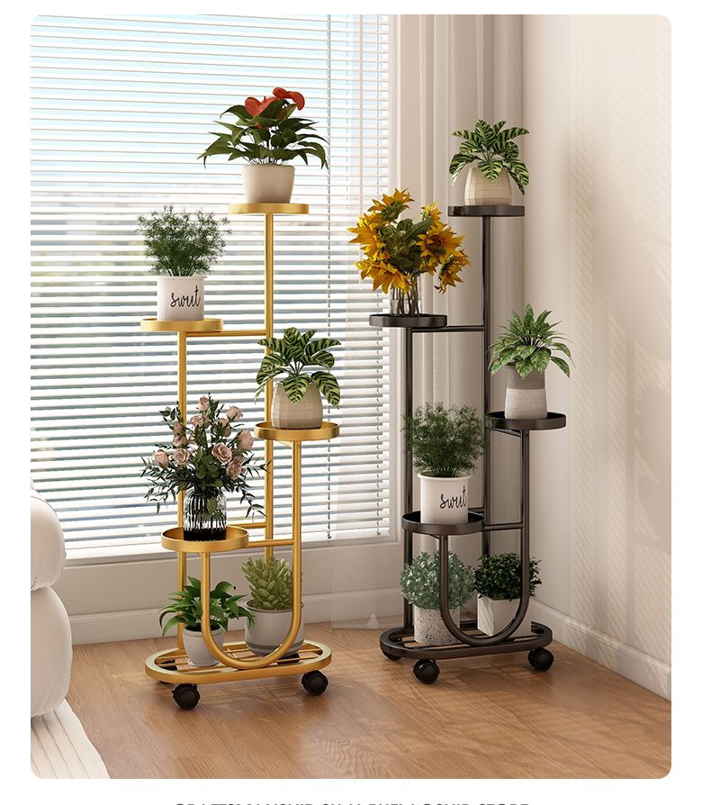 Living Room Floor-standing Movable Stand Balcony Plant Rack Iron Art Multi-layer Succulent Flower Pot Holder_voghion.com