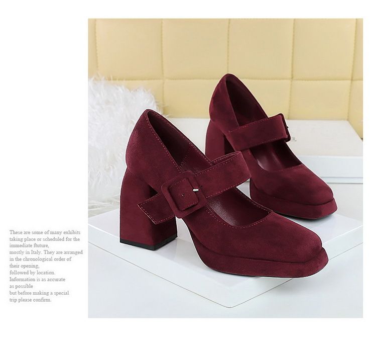 9613-6 style high thick heels, waterproof platform, suede, straight line with belt buckle, shallow mouth Mary Jane_voghion.com