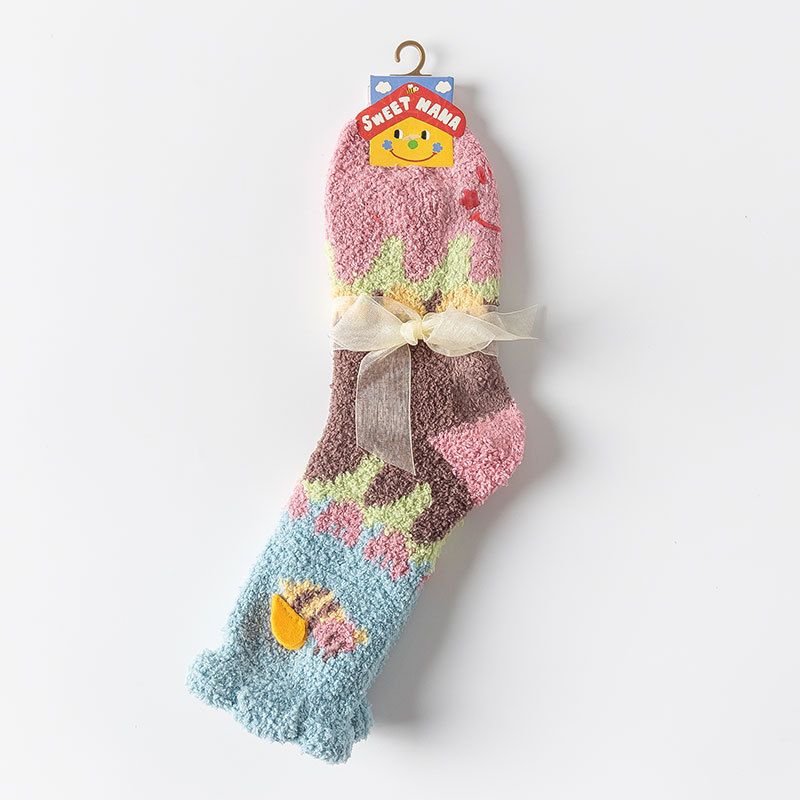 Koralle für Kinder, Herbst Winter mit zusätzlichen Fleece dicke Handtücher, Mittelboden Socken, lange Röhre schlafen und warm_voghion.com