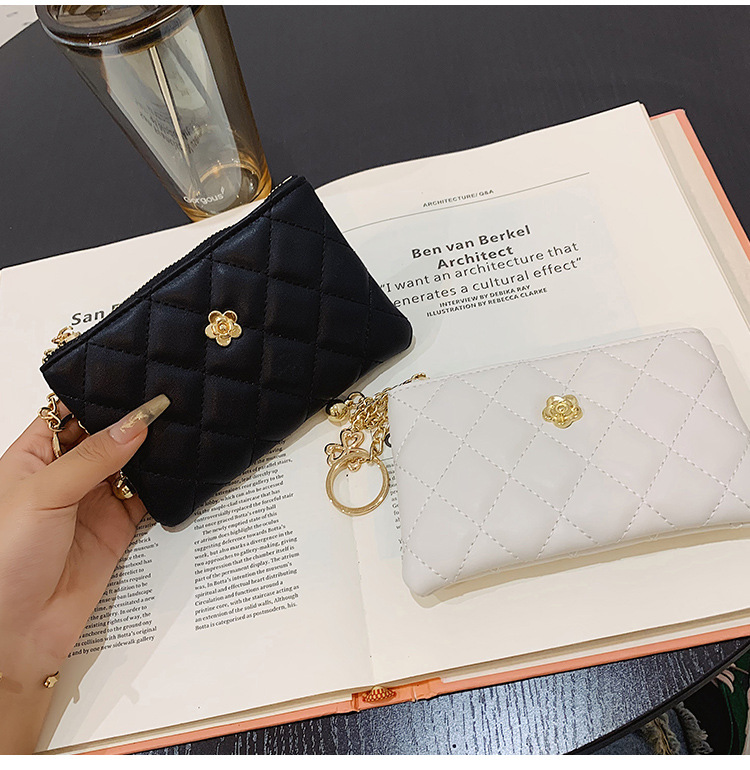 2023 kleine Brieftasche für Damen, kurzer Abschnitt, dünn, neuer Führerschein, Schlüsseltasche, Kartenhalter, Kamelie-Diamant-Reißverschluss, Münztasche_voghion.com