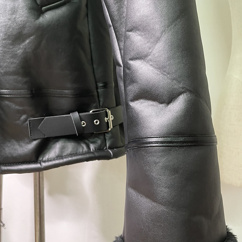Men's Shearling-Lined Leather Coat With Wide Lapel - Premium Winter Overcoat, Luxurious Faux Fur Outerwear_voghion.com