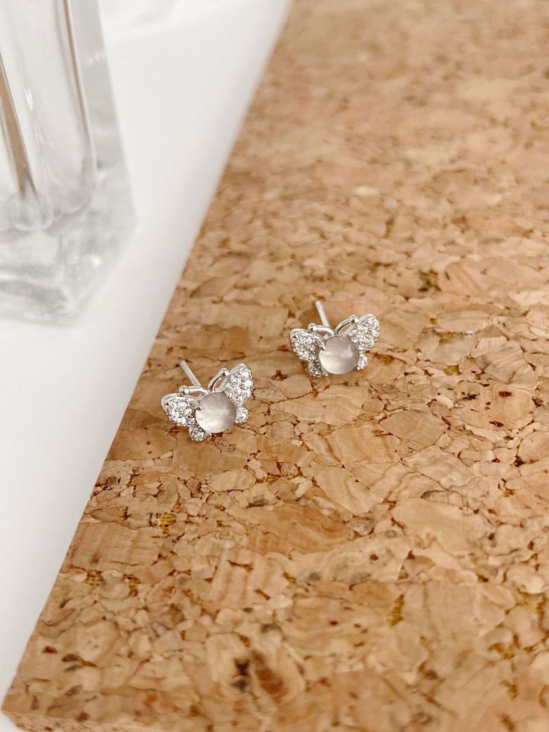 Tiqi Light Luxury Exquisite White Jade Marrow Butterfly Earrings S Pure Silver Temperament High-end Versatile Ear_voghion.com