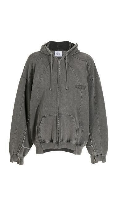 Felpa con cappuccio e cerniera in stile patchwork vintage lavato VTM, giacca cardigan unisex_voghion.com
