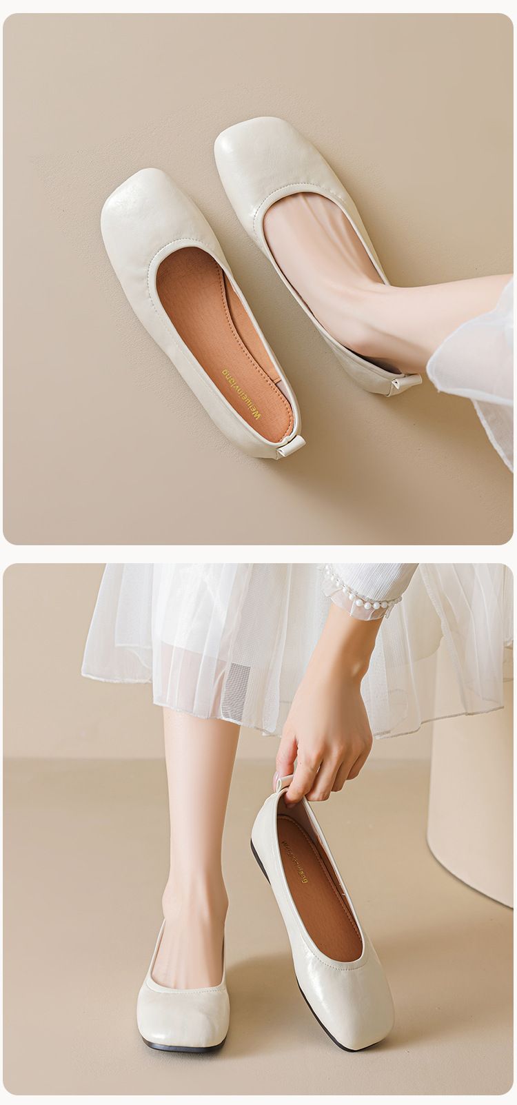Zapatos de abuela retro con punta cuadrada, zapatos sencillos para mujer, suela plana, un pedal, suela blanda, boca baja, zapatos para desplazamientos diarios._voghion.com