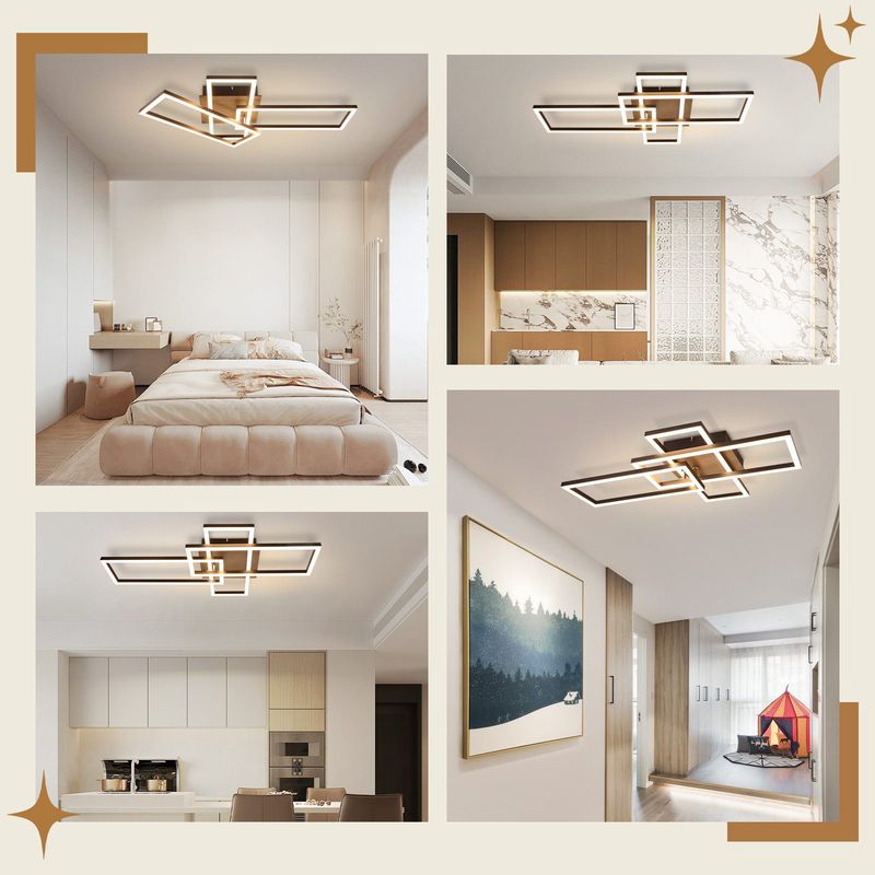 Glitzerlife LED Deckenleuchte Deckenlampe Schwarz - 3000K Holz Wohnzimmerlampe Moderne Schlafzimmerlampe 32W Warmweiß Flurlampe Für Büro Küche Esszimmer_voghion.com