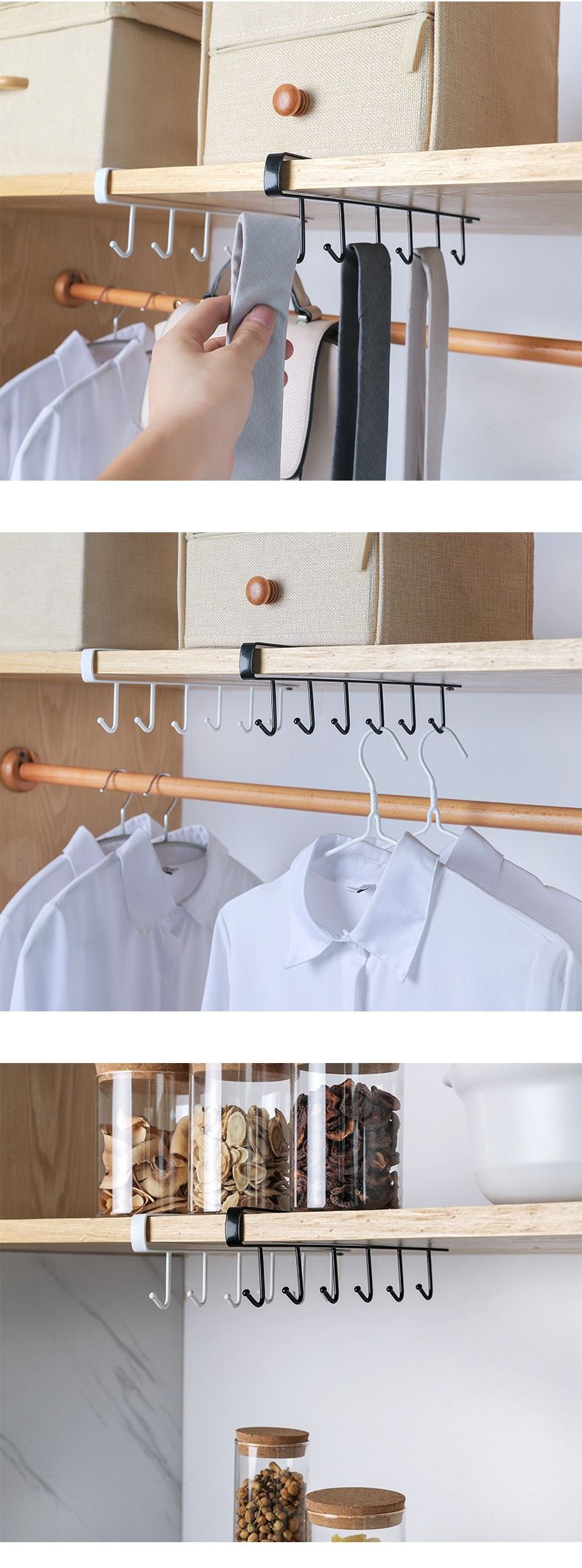 Storage Hanging Rack Home Door Kitchen Iron Art Cabinet Multi-functional Wardrobe Organizer No Trace Nail-free Hook_voghion.com