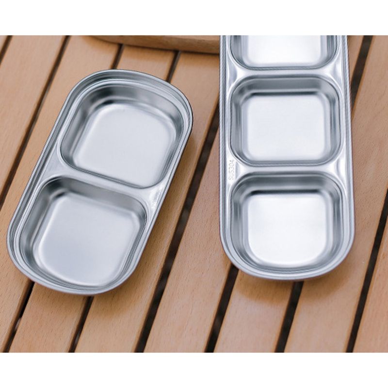 Utensilio de camping con vinagre y dos o tres rejillas, plato para salsa con divisiones para condimentos de acero inoxidable 304 para exteriores, tazón para mojar_voghion.com