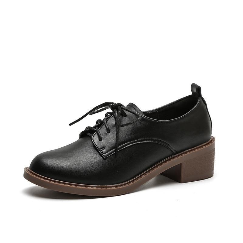 Minimalist Versatile Lace-up Genuine Leather Women's Soft Sole Spring Autumn Comfortable Simple Dress Work Chunky Heel_voghion.com