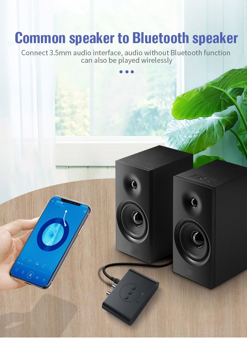 Receptor de audio Bluetooth 5.0 con disco U, conector RCA de 3,5 mm y conector auxiliar de 3,5 mm, adaptador inalámbrico de música estéreo con micrófono para kit de coche, altavoz y amplificador._voghion.com