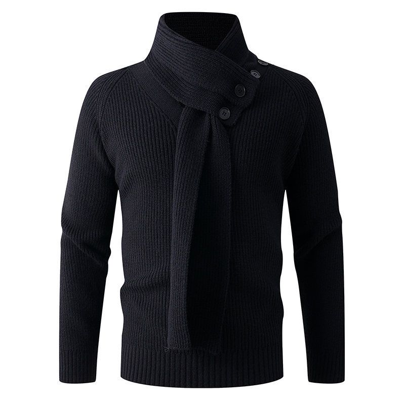 Men's High Neck Button Scarf Pullover Sweater – Winter Knitwear Casual Base Layer (Black, Red, Apricot, Grey, M-4XL)_voghion.com