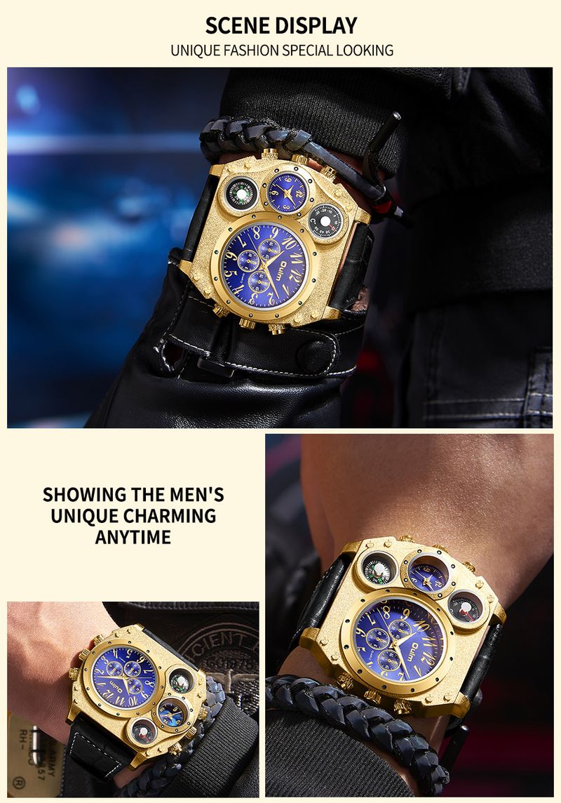 Men's Stylish GMT Multi-Time Zone Quartz Watch With Compass & Luminous Features - Japanese Miyota Movement, Mineral Glass, PU Strap_voghion.com