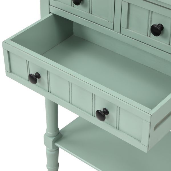 TREXM Narrow Console Table, Slim Sofa Table With Three Storage Drawers And Bottom Shelf For Living Room, Easy Assembly (Retro Blue)_voghion.com