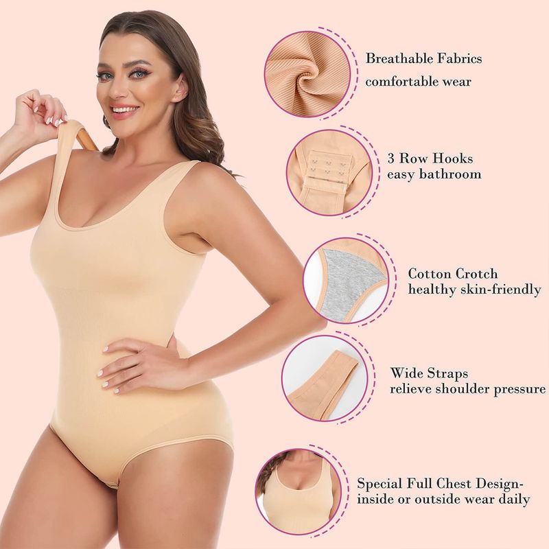 Shapewear für Damen, hohe Taille, Bauchkontrolle, Bodysuit, nahtlos, Po-Lift, Ganzkörperformer mit verstellbaren Trägern, Schwarz, Nude, Blush_voghion.com