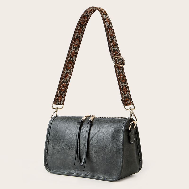 Borsa a tracolla larga in PU tinta unita da donna, stile bohémien_voghion.com