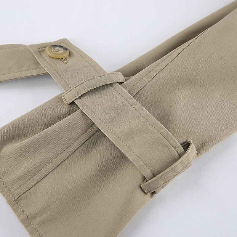Women's Khaki Double-Breasted Trench Coat With Notched Lapel – Casual Blazer Jacket For Fall, Comfortable & Stylish_voghion.com