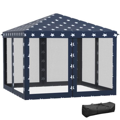 Outsunny 10' X 10' Pop Up Canopy Tent With Netting, Instant Gazebo, Ez Up Screen House Room With Carry Bag, Height Adjustable, For Outdoor, Garden, Patio, American Flag_voghion.com