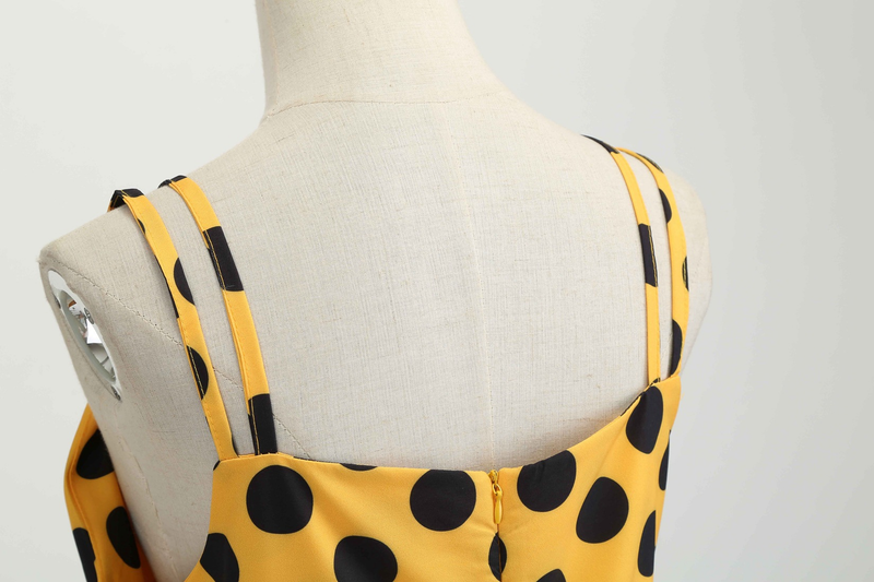 L8036 Neue Sommer frauen Sexy Doppel Strap Open Back Polka Dot Print A-linie Kleid_voghion.com
