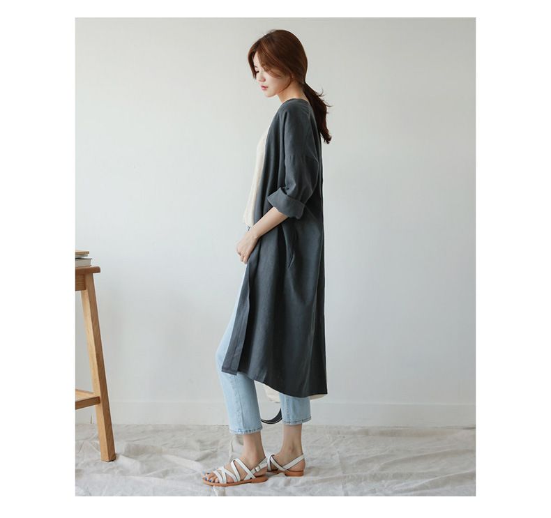8852025 Printemps Nouveau Lâche Grand Coton Et Cardigan Moyen À Lin Manches Longues Manteau Tendance_voghion.com