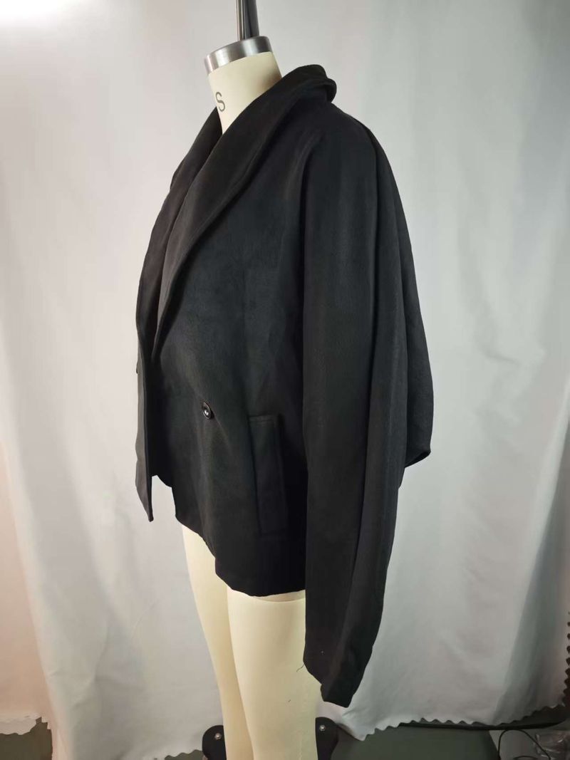 Abrigo corto de mujer – Chaqueta cruzada oversize, cuello alto, estilo sofisticado otoño/invierno_voghion.com