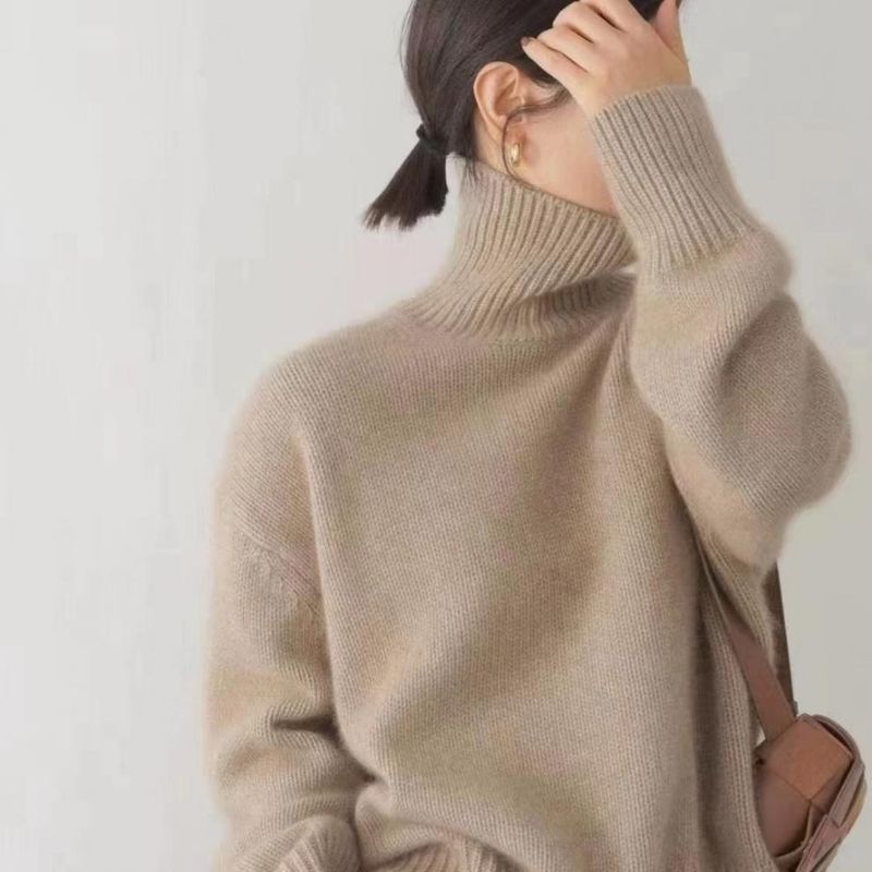Korean-Style High-Neck Sweater Women's Autumn And Winter Thickened Knitted Top With A High-End And Laid-Back Style, Pair_voghion.com