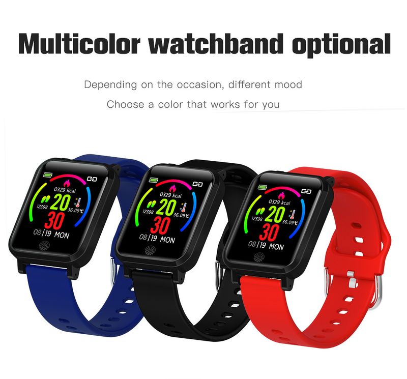 Braccialetti intelligenti, orologio intelligente, frequenza cardiaca, pressione sanguigna, esercizio, conteggio dei passi, alzata della mano, schermo luminoso, allarme per alta temperatura_voghion.com