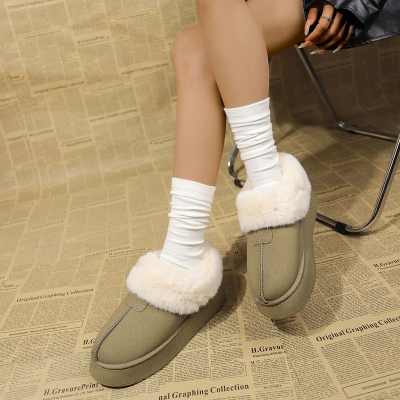 Botas de neve femininas plataforma com bico arredondado forrado com pelúcia_voghion.com