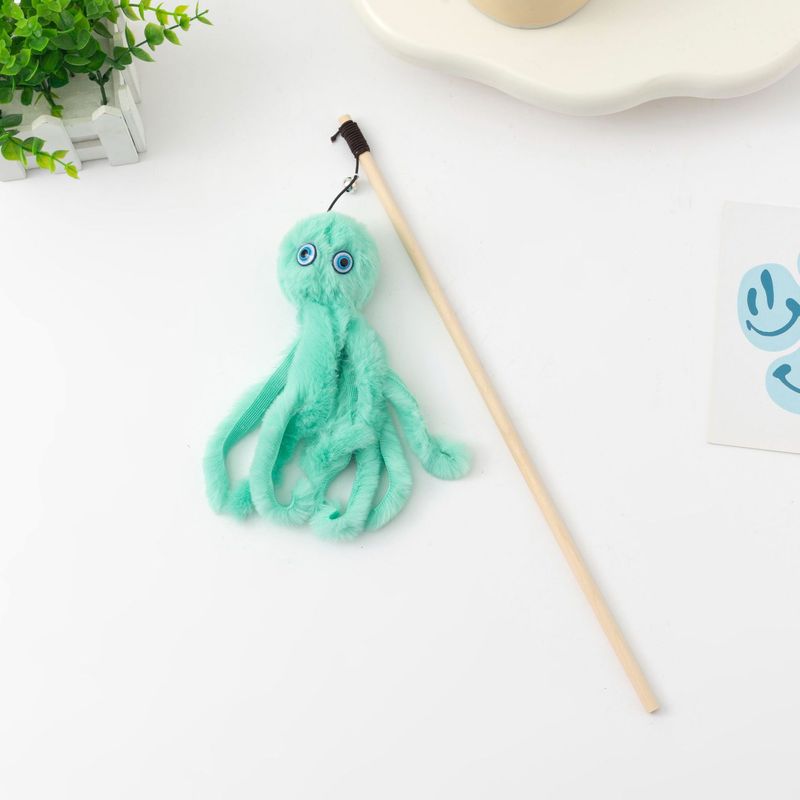 Stick Wooden Rod Realistic Octopus Plush Teaser Cat Toy_voghion.com