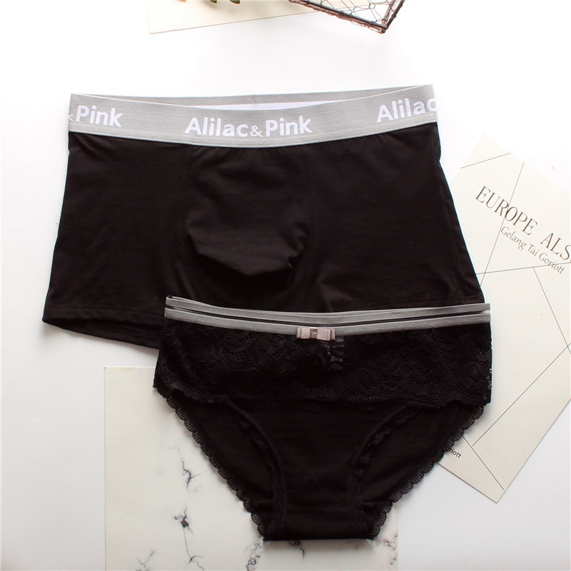 New2024 New cotton couple underwear with men's flat angle women's triangle lace for comfort and breathability _voghion.com