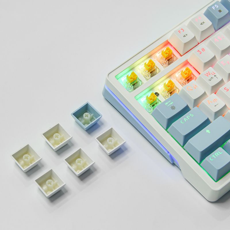 Teclado mecânico sem fio russo ZA87 de três modos 2.4G Bluetooth para jogos e-sports com fio amarelo Axis_voghion.com