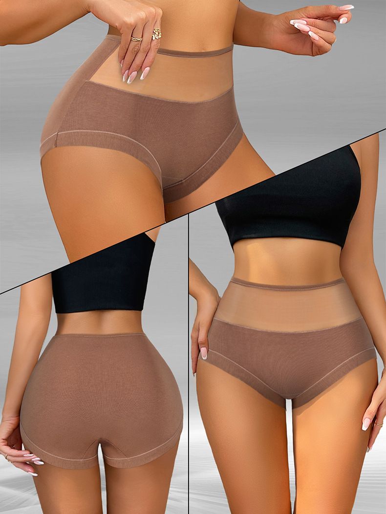 Women's Intimates Color High Waist Large Size Women's Underwear Mesh Waist Triangle Underwear_voghion.com