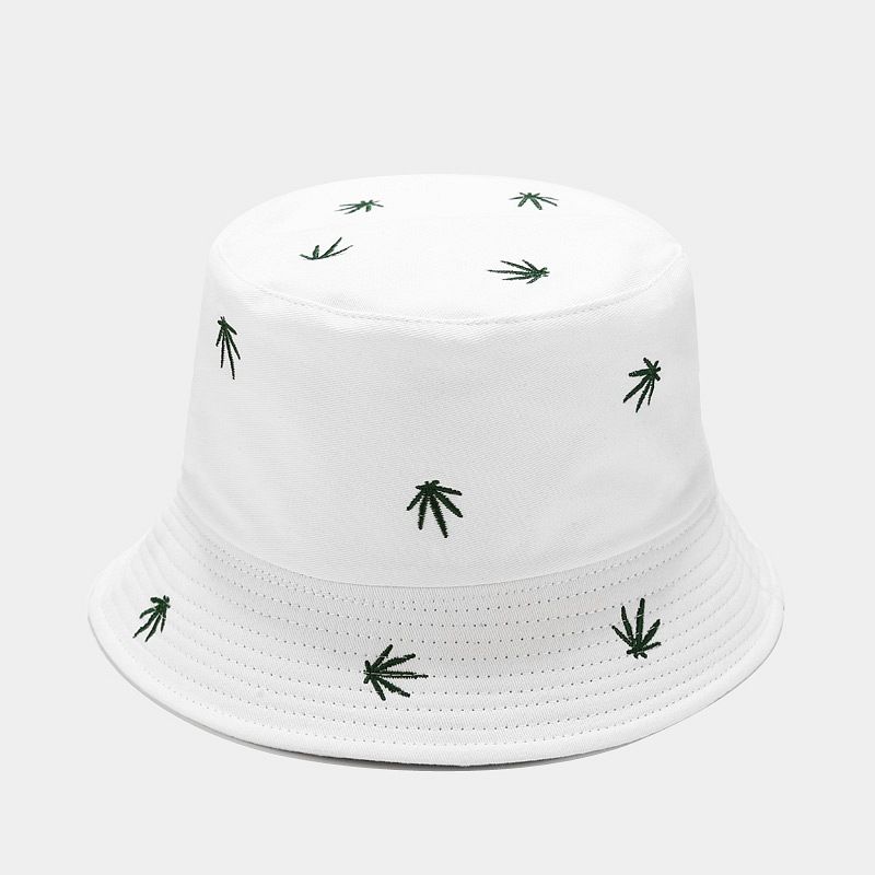 Leaf embroidered bucket hat for men and women outdoor versatile double-sided basin hat sun hat_voghion.com