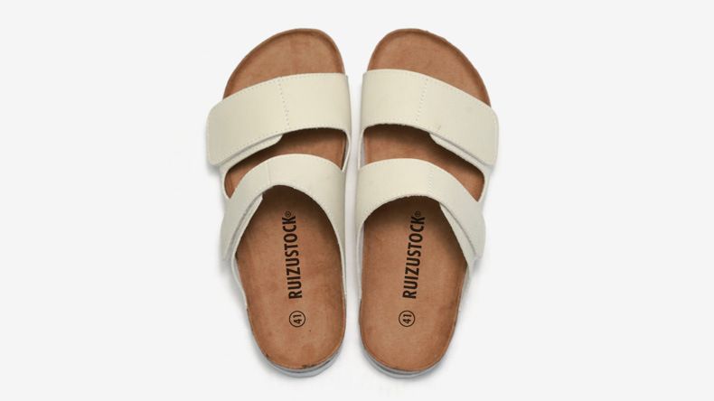 Korktofflor för män, fashionabla studenttofflor, strandtofflor för män med dubbla band, matt läder_voghion.com