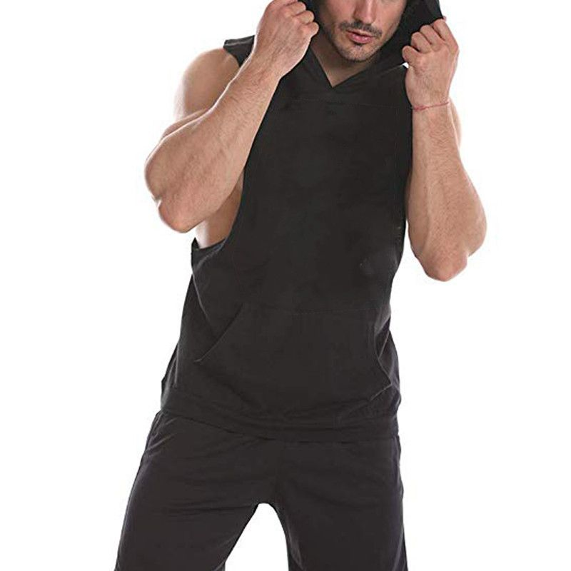 100% cotone Fiess senza maniche con ampia tasca con cappuccio_voghion.com