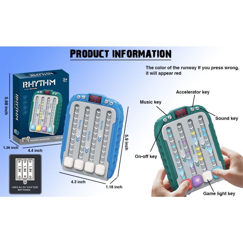 1PC Rhythmus-Spielautomat für Kinder, Quick Push Beliebte Spiele Handheld-Puzzle-Spielkonsole mit Musik und Lichtern_voghion.com