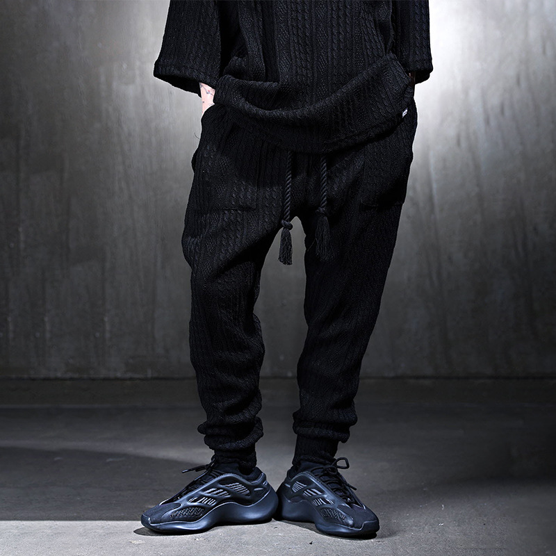 Herrenanzug Herbst neuer lässiger Strickanzug Herren Sommer lose langärmelige Hemdhose Herrenbekleidung_voghion.com