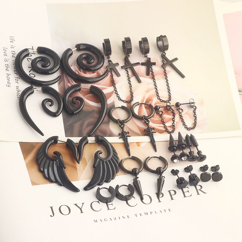 Ohrstecker Herren Modische personalisierte Herrenohrringe Schwarze Ohrringe mit Ohrlöchern Set Herren Temperament Ohrringe_voghion.com