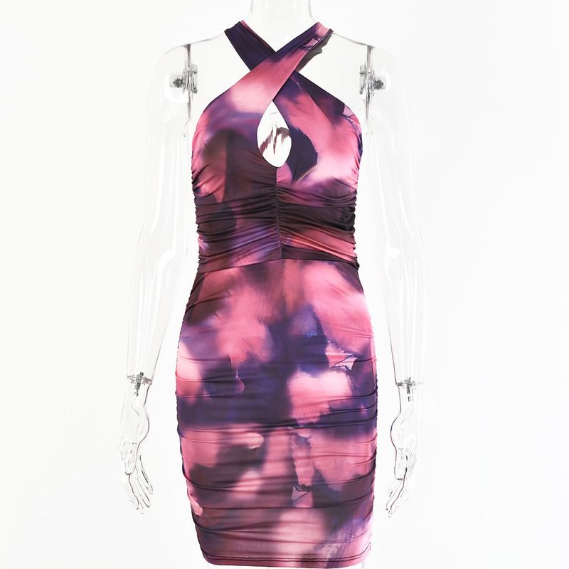 2021 Picture Red Short Skirt With Thin Waist Commuter Neck Hanging Milk Silk Printed And Dyed Women's Wear_voghion.com