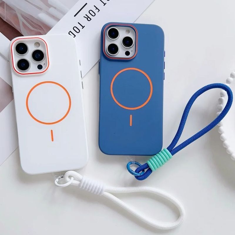 Carcasă magnetică rigidă mată cu curea de încheietură pentru iPhone 16 15 14 Plus 13 12 Pro Max, cu încărcare wireless și rezistență la șocuri_voghion.com