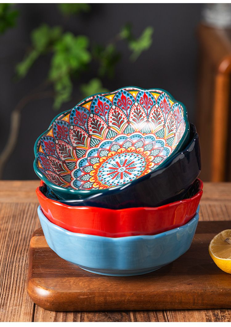 Bezpieczna dla frytkownicy ceramiczna miska - Floral Edge Miska do serwowania sałatek owocowych i deserów (bezpieczna dla piekarnika i kuchenki mikrofalowej, 10 uncji, elegancki design)_voghion.com