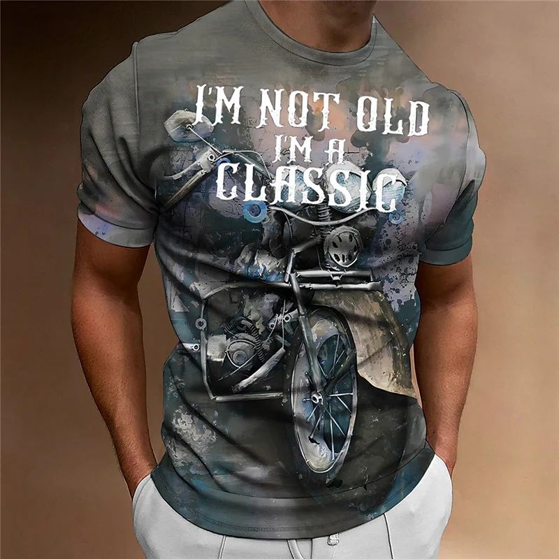Vintage Motorrad T-Shirt Herren 3D-gedruckte Biker-T-Shirts Klassisches Muster Kurzarm-Buchstaben-Oberteile Herrenbekleidung Casual Streetwear_voghion.com