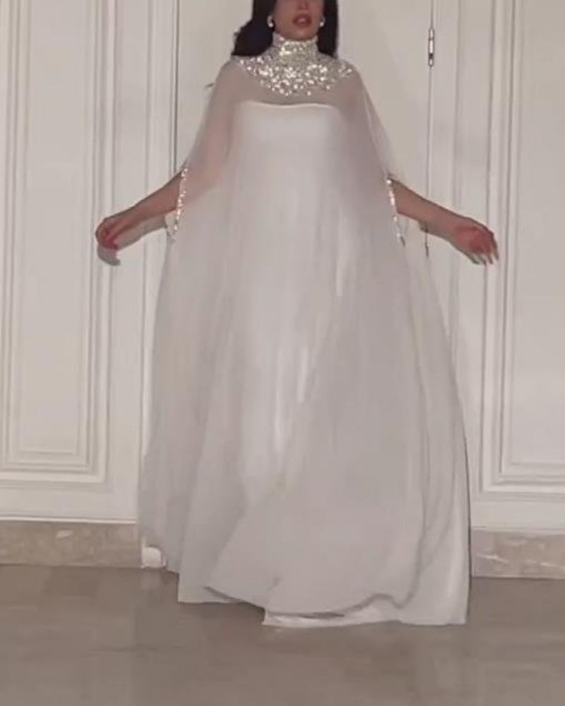 Women's Clothing Spring And Summer New Middle East Elegant Sexy Cloak Sequined Chiffon Banquet Evening Dress Two-Piece Set_voghion.com
