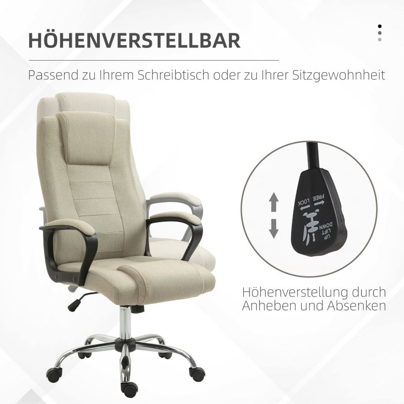Bürostuhl In Leinenoptik, Höhenverstellbar, Wippfunktion, Beige_voghion.com